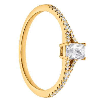 Bague Solitaire Accompagné Émeraude Diamant HSI 0,30 ct en Or Jaune 375 - Amore