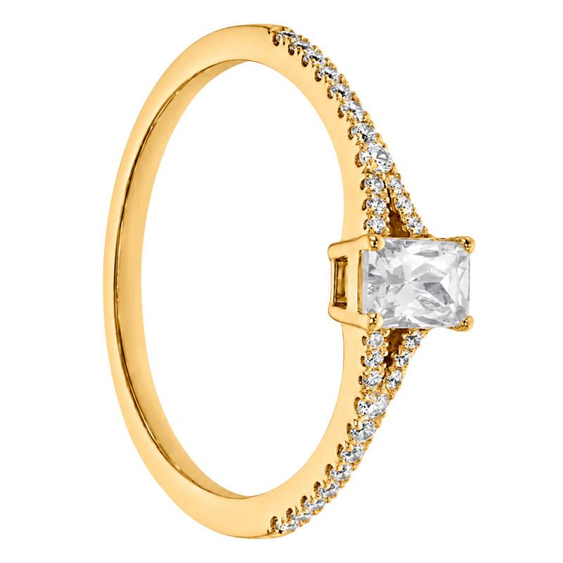 Bague Solitaire Accompagné Émeraude Diamant HSI1 0,30 ct en Or Jaune 375 - Amore