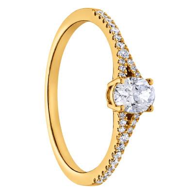 Bague Solitaire Accompagné en Or Jaune 375 et Diamant HSI 0,25 ct - Amore