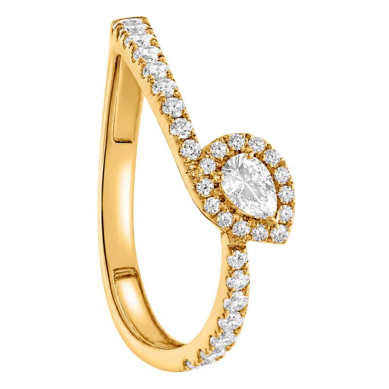 Solitaire Poire Accompagné Diamants de Synthèse en Or Jaune 375 - Amore