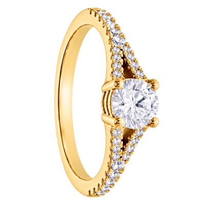 Solitaire Accompagné Rond en Diamants de Synthèse 0,50 ct & Or Jaune 375 - Amore