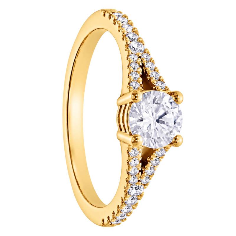 Solitaire Accompagné Rond en Diamants de Synthèse 0,50 ct & Or Jaune 375 - Amore