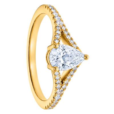 Solitaire Accompagné Poire en Diamants de Synthèse 0,50 ct & Or Jaune 375 - Amore