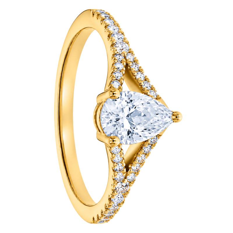 Pear Accompanied Solitaire Ring in Lab-Grown Diamonds 0.50 ct & 375 Yellow Gold - Amore