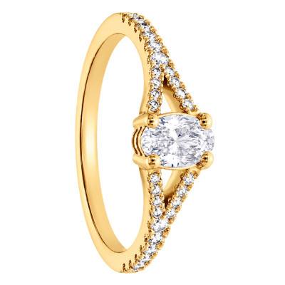 Solitaire Accompagné Ovale en Diamants de Synthèse 0,50 ct & Or Jaune 375 - Amore