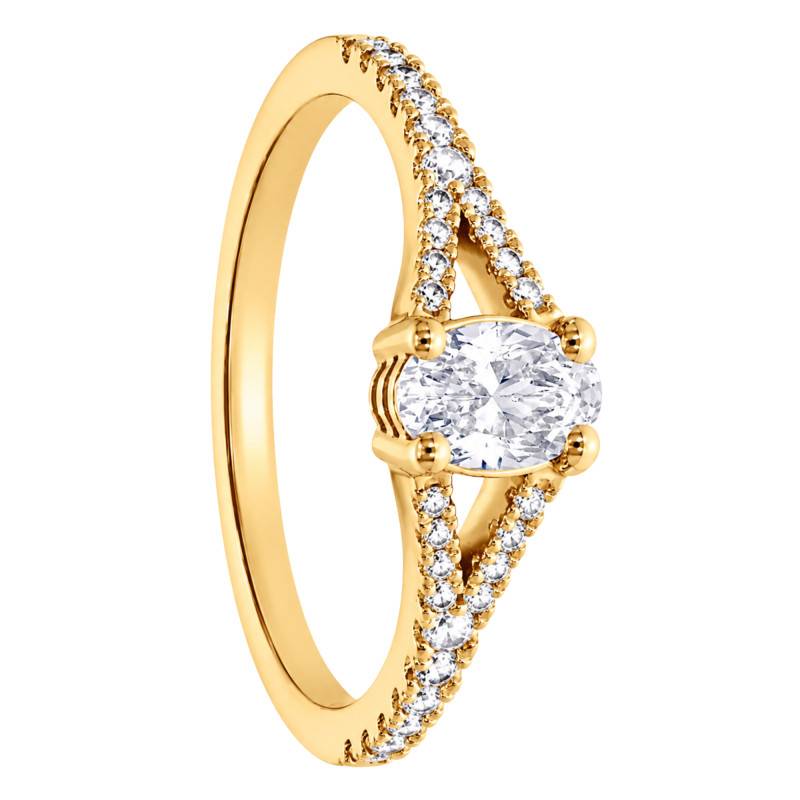 Solitaire Accompagné Ovale en Diamants de Synthèse 0,50 ct & Or Jaune 375 - Amore
