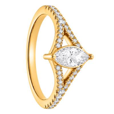 Solitaire Accompagné Marquise en Diamants de Synthèse 0,50 ct & Or Jaune 375 - Amore