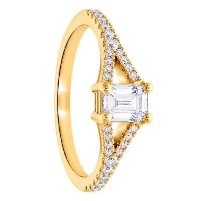 Solitaire Accompagné Émeraude en Diamants de Synthèse 0,50 ct & Or Jaune 375 - Amore
