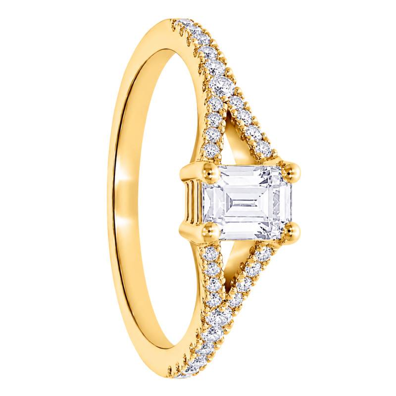 Emerald Accompanied Solitaire Ring in Lab-Grown Diamonds 0.50 ct & 375 Yellow Gold - Amore