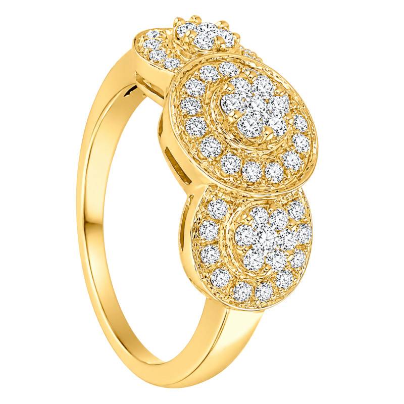 Bague de Fiançailles 3 Fleurs Diamants de Synthèse en Or Jaune 375 - Amore