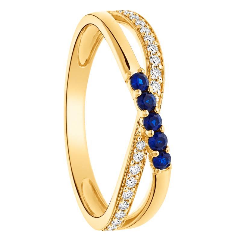Lab-Grown Diamond and Sapphire Crossover 375 Yellow Gold Engagement Ring - Amore