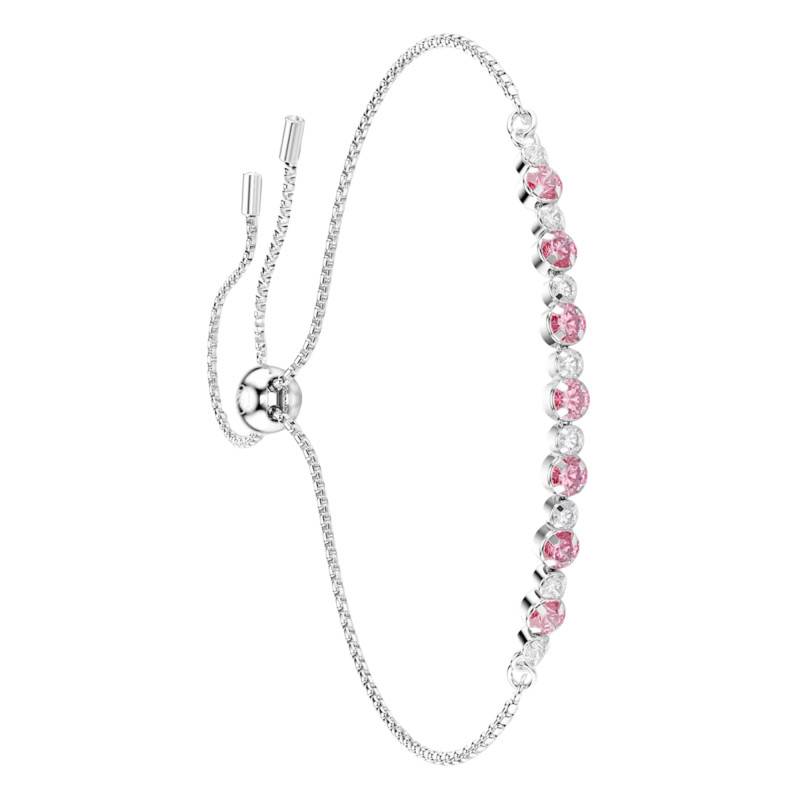 Rhodium-Plated Metal & Pink Crystal Matrix Tennis Bracelet, Adjustable Length - 5763042 - Swarovski