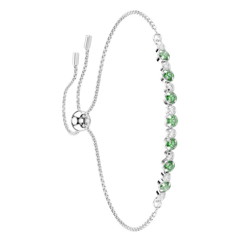 Rhodium-Plated Metal & Green Crystal Matrix Tennis Bracelet, Adjustable Length - 5758987 - Swarovski