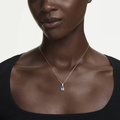 Collier Pendentif Poire Chroma en Métal Doré & Cristal Bleu, Longueur 38 à 45 cm - 5757786 - Swarovski