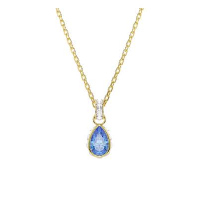 Collier Pendentif Poire Chroma en Métal Doré & Cristal Bleu, Longueur 38 à 45 cm - 5757786 - Swarovski