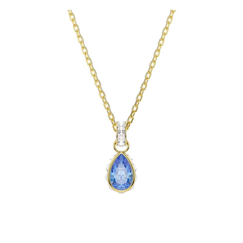 Collier Pendentif Poire Chroma en Métal Doré & Cristal Bleu, Longueur 38 à 45 cm - 5757786 - Swarovski