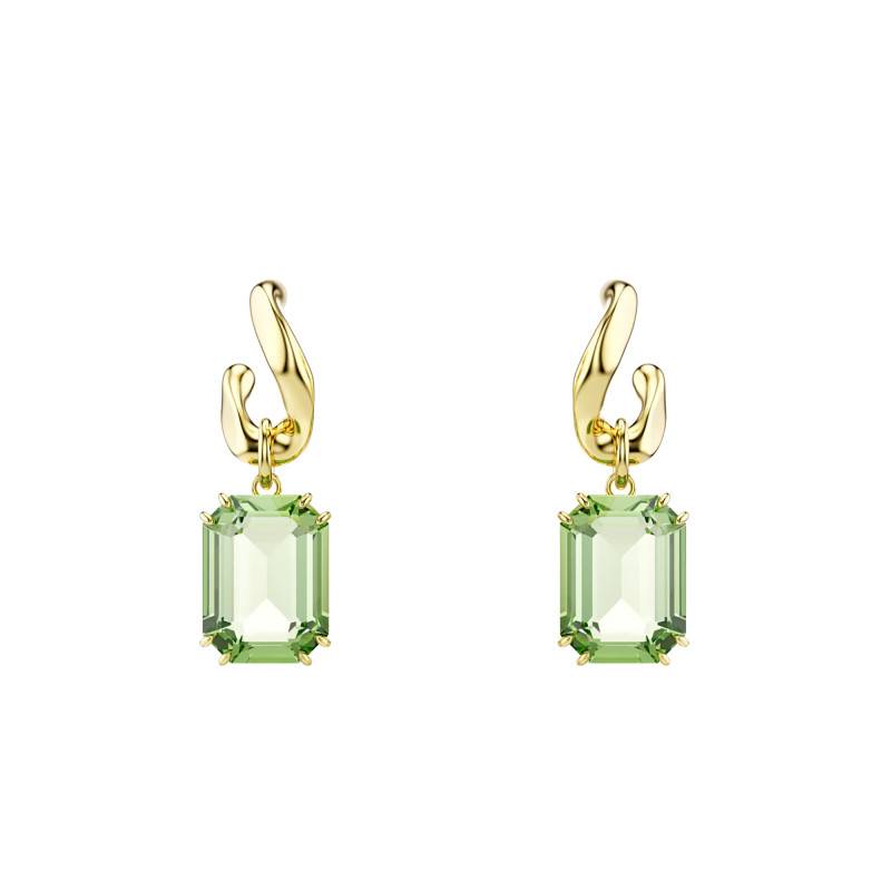 Boucles d'Oreilles Pendantes Millenia Dorées à l'Or Jaune 750 & Cristaux Verts - 5756151 - Swarovski