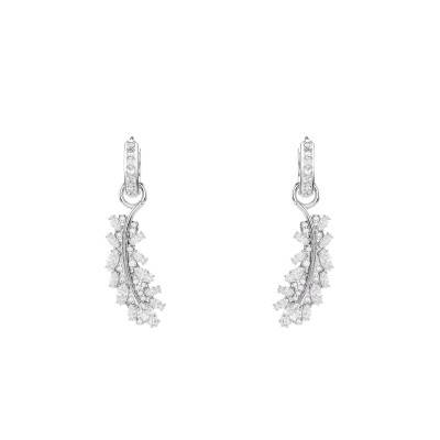 Boucles d'Oreilles Pendantes Vienna Plumes en Métal Rhodié & Cristaux Blancs - 5754272 - Swarovski