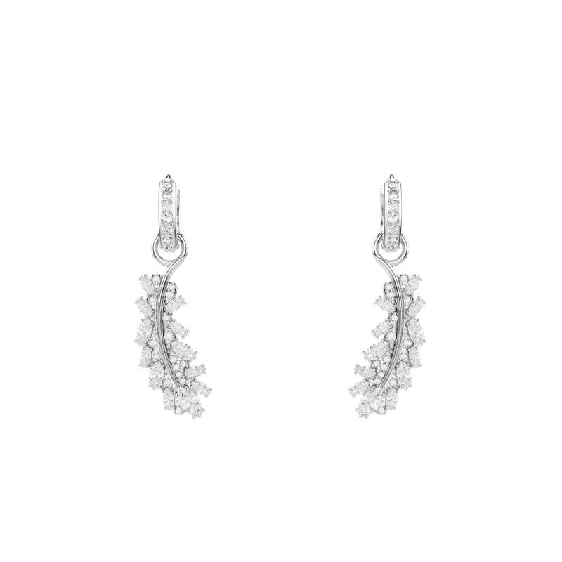 Boucles d'Oreilles Pendantes Vienna Plumes en Métal Rhodié & Cristaux Blancs - 5754272 - Swarovski