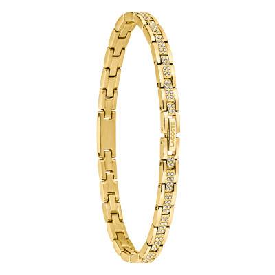 Gold Steel Metropole Bracelet with Crystals, Adjustable Length 16.5 cm - 2040671 - Lacoste