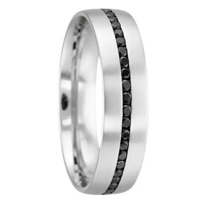 375/1000 White Gold & Black Diamond Arly Comfort Ribbon Wedding Ring, Width 6 mm - Fair'Belle