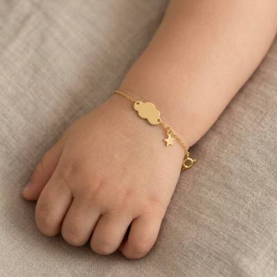 Cloud & Star 375/1000 Yellow Gold Baby ID Bracelet, 14 cm - Bambins
