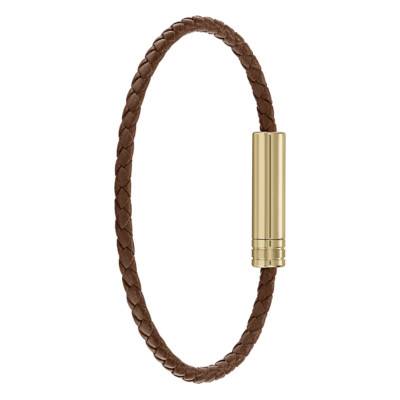 Brown Leather & Steel Ares Air Bracelet, 18 cm Adjustable Length - 1580876 - Boss