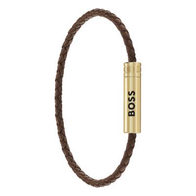Brown Leather & Steel Ares Air Bracelet, 18 cm Adjustable Length - 1580876 - Boss