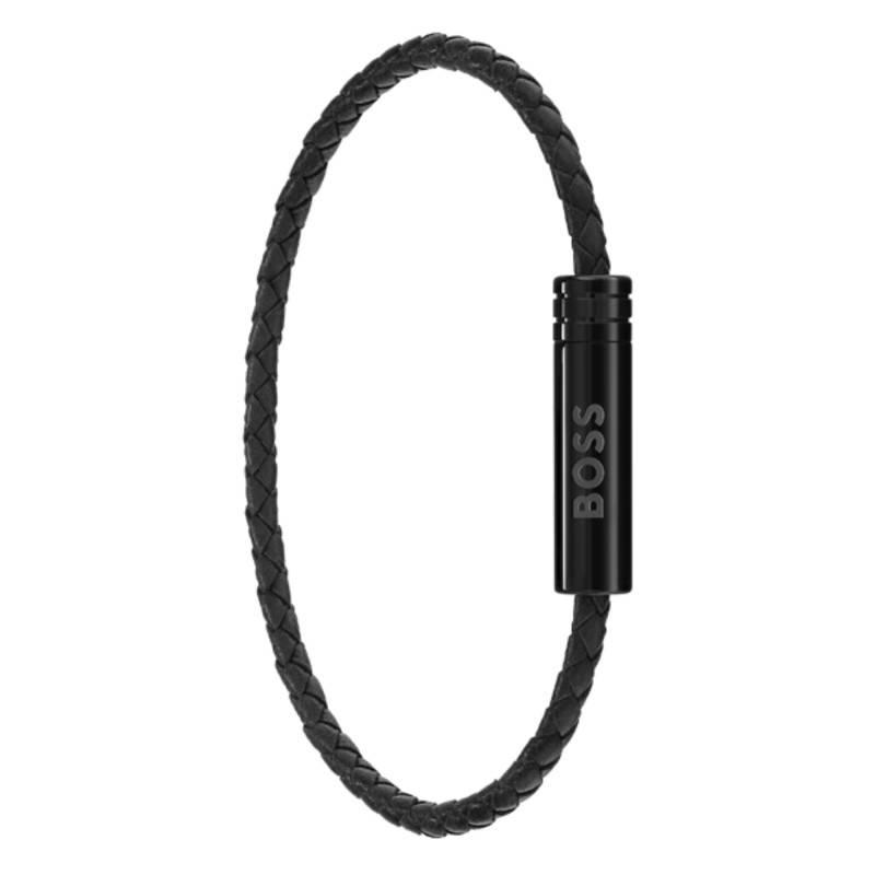 Black Steel & Leather Ares Air Bracelet, 18 cm Adjustable Length - 1580875 - Boss
