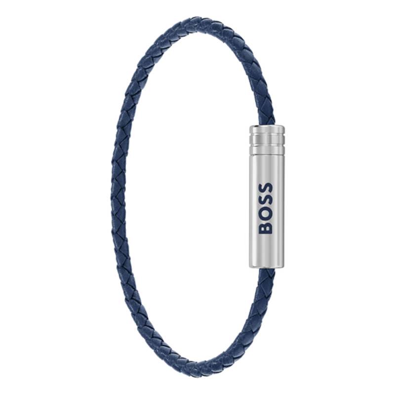 Blue Steel & Leather Ares Air Bracelet, 18 cm Adjustable Length - 1580874 - Boss