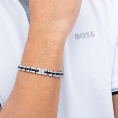 Bracelet Archer en Acier Noir & Gris, Longueur 17,5 cm Ajustable - 1580890 - Boss