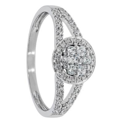 White Gold Floral Halo Engagement Ring 375/1000 & Lab-Grown Diamonds 0,40 ct - Amore