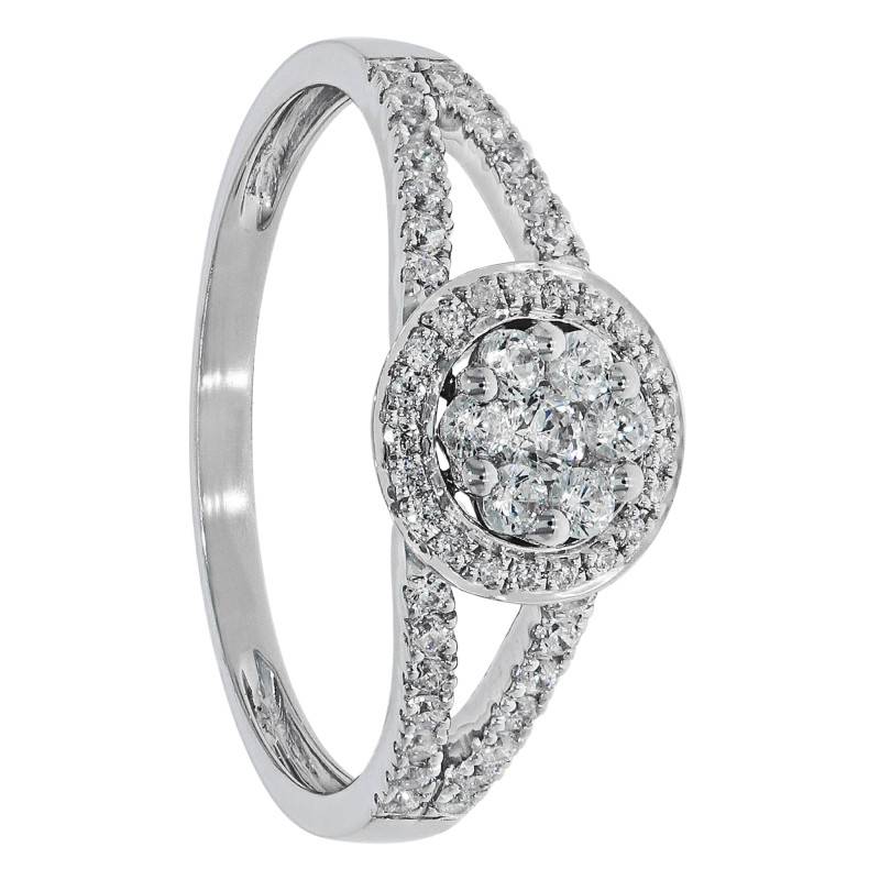 White Gold Floral Halo Engagement Ring 375/1000 & Lab-Grown Diamonds 0,40 ct - Amore