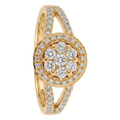 Yellow Gold Floral Halo Engagement Ring 375/1000 & Lab-Grown Diamonds 0,40 ct - Amore
