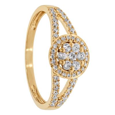 Yellow Gold Floral Halo Engagement Ring 375/1000 & Lab-Grown Diamonds 0,40 ct - Amore