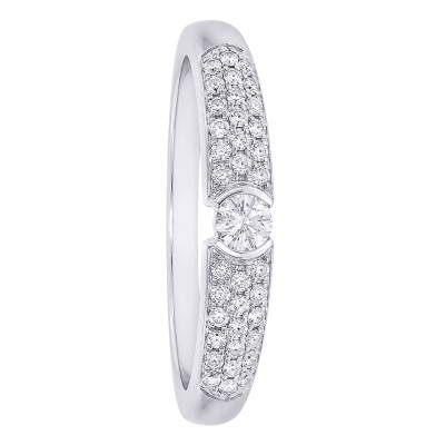 Bague Solitaire Pavé en Or Blanc 375 & Diamants de Synthèse 0,27 ct - Amore