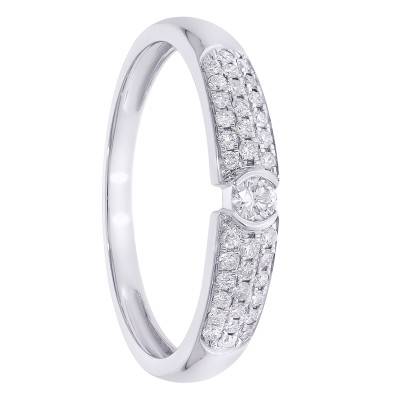 White Gold Pavé Solitaire Ring 375/1000 & Lab-Grown Diamonds 0,27 ct - Amore