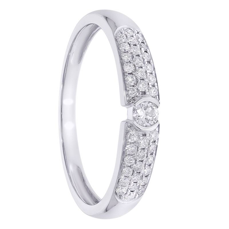Bague Solitaire Pavé en Or Blanc 375 & Diamants de Synthèse 0,27 ct - Amore