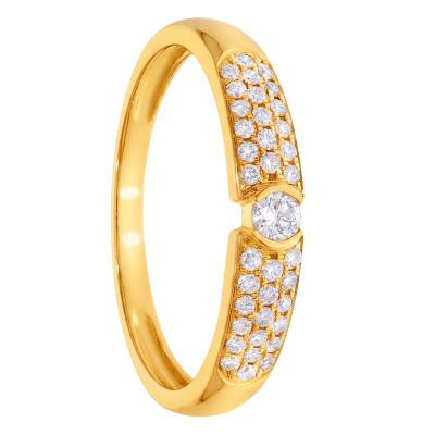 Bague Solitaire Pavé en Or Jaune 375 & Diamants de Synthèse 0,27 ct - Amore