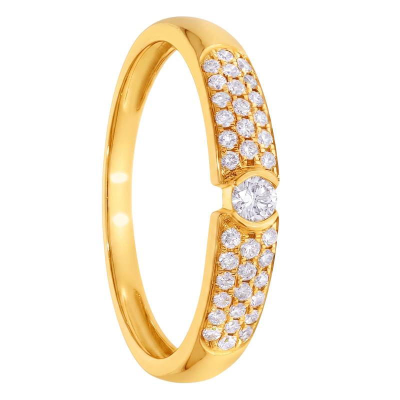 Bague Solitaire Pavé en Or Jaune 375 & Diamants de Synthèse 0,27 ct - Amore