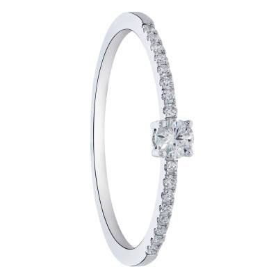Bague Solitaire Accompagné Diamants 0,25 ct en Or Blanc 375 - Amore