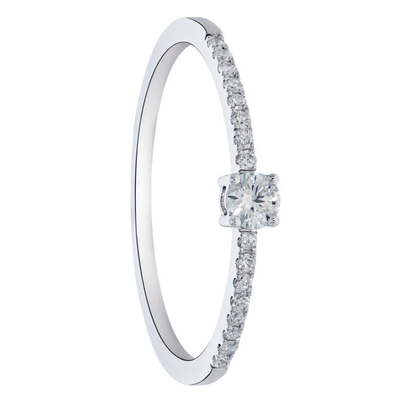 Bague Solitaire Accompagné Diamants 0,25 ct en Or Blanc 375 - Amore