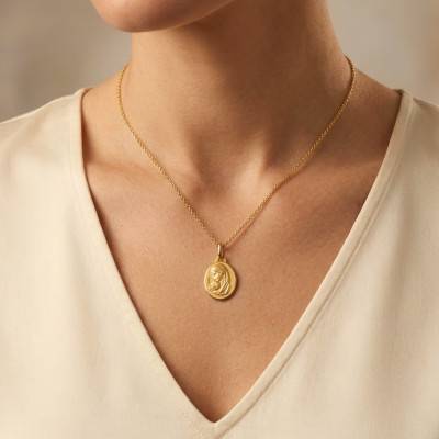 750/1000 Yellow Gold Oval Virgin Maternity Medal - Augis