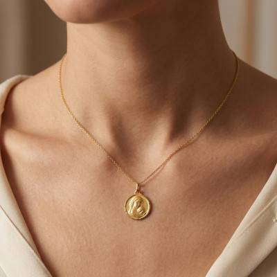 Médaille Maternité Vierge à l'Enfant en Or Jaune 375, Diamètre 16 mm - Augis