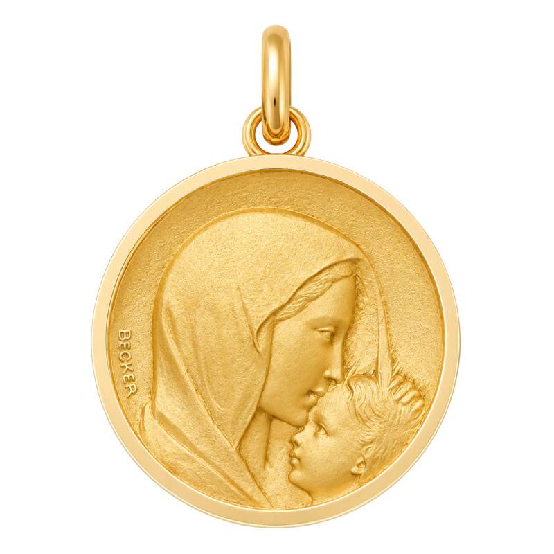 Médaille Vierge à l'Enfant le Baiser Or Jaune 750, Diamètre 15 mm à 22 mm - Becker