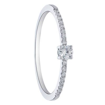 Bague Solitaire Accompagné en Or Blanc 375 & Diamants 0,18 ct - Amore