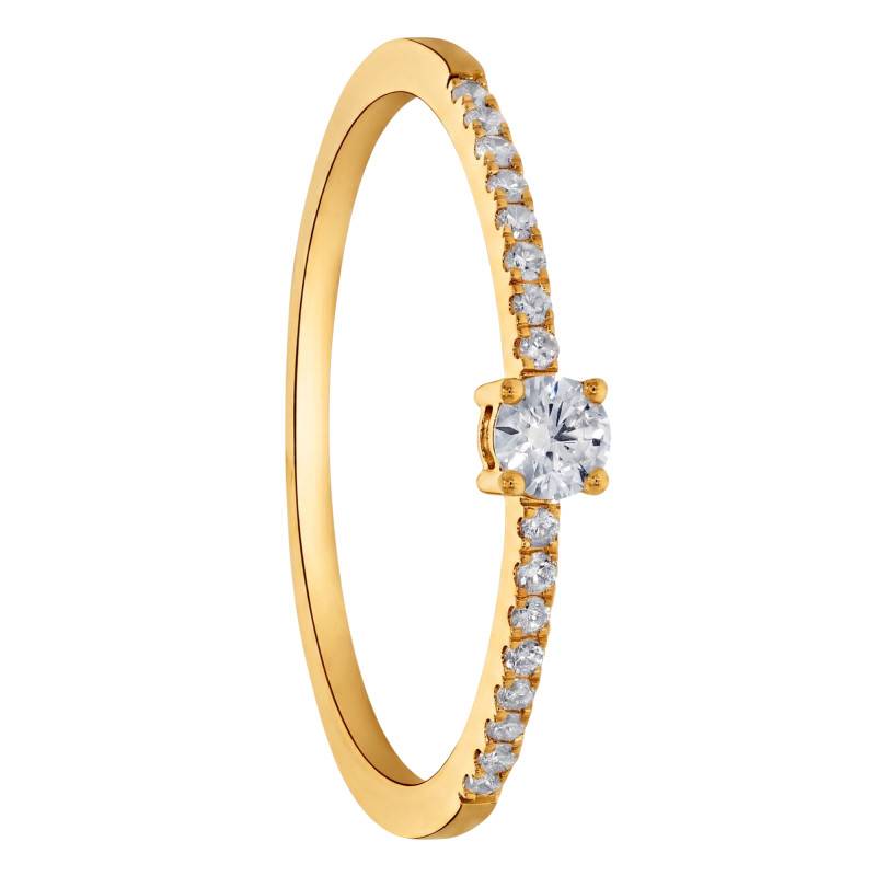 Yellow 375/1000 Gold & Diamond 0.18 ct Solitaire with Side Stones Ring - Amore