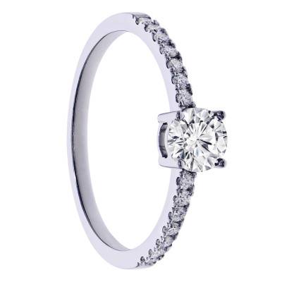 White 375/1000 Gold & Diamond 0.47 ct Solitaire with Side Stones Ring - Amore