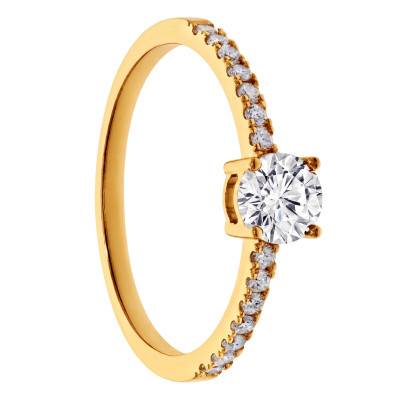 375/1000 Yellow Gold Diamond Accented Solitaire Ring & Diamonds 0,47 ct - Amore