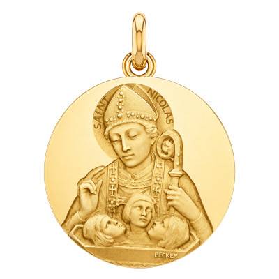 Médaille Saint Nicolas Or Jaune 750, Diamètre 15 mm à 20 mm - Becker